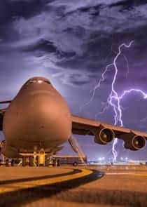 A photo of lightning striking around a government and military base.