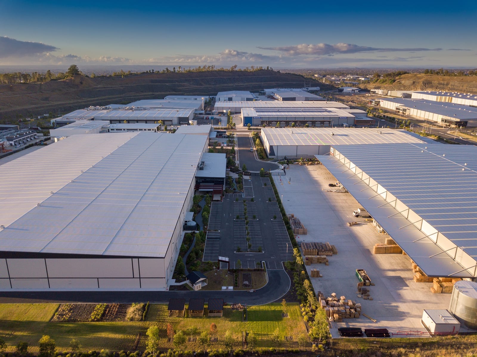 An industrial building that uses facility lightning protection.